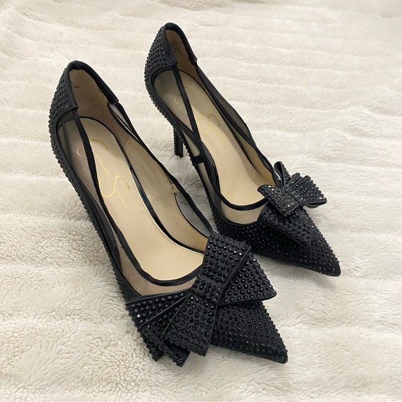Jessica Simpson Ranika Pump Black Studded Bow Heels Size 9 - Picture 5 of 17
